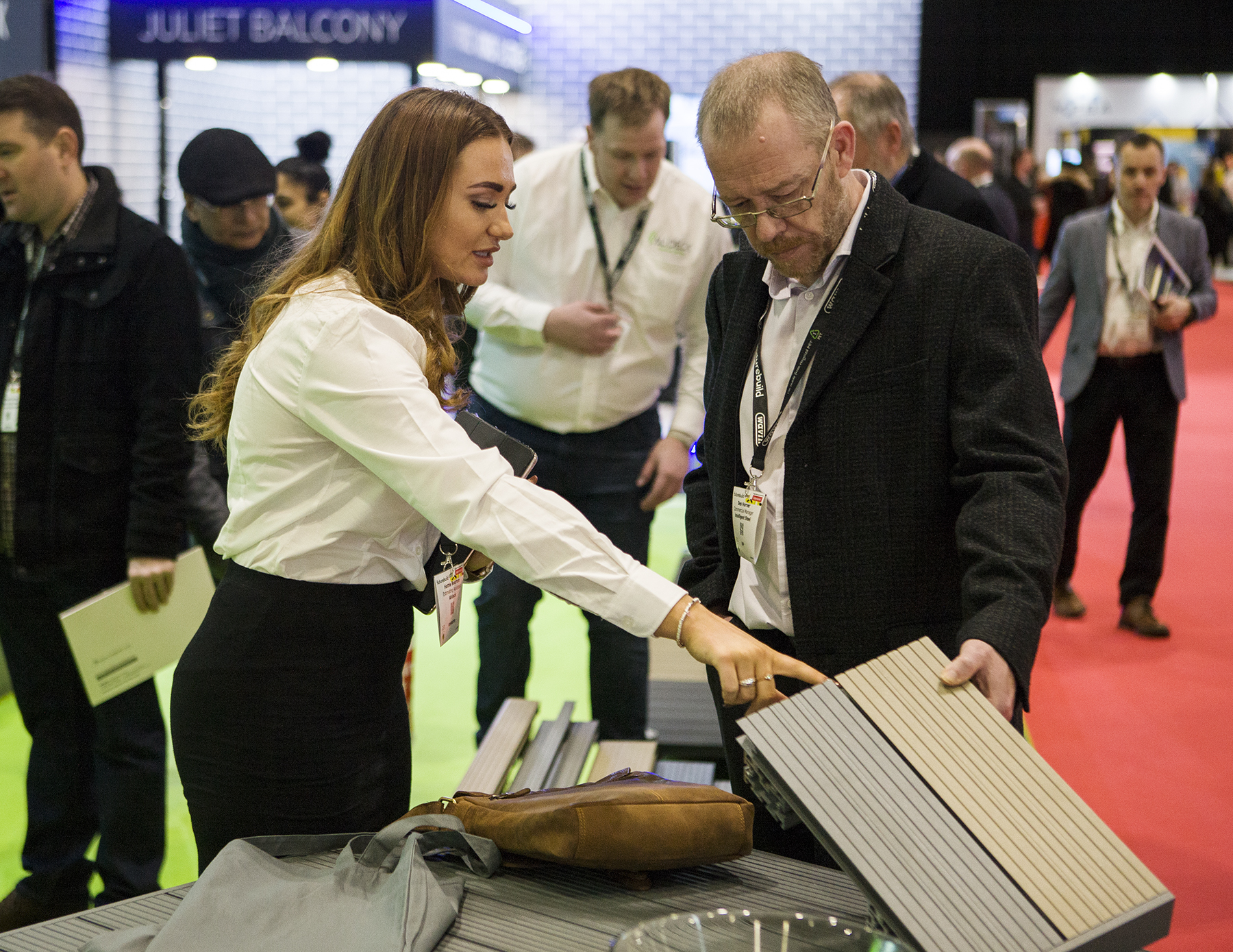 P1_24U6937 The AliDeck team showcasing the AliDeck range of aluminium decking products at Futurebuild 2020 to an audience of developers, architects, contractors, housing associations, local authorities and more.