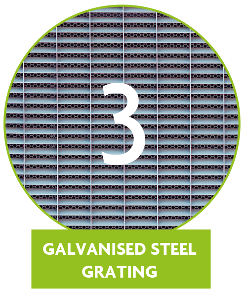 non combustible galvanised steel or grating