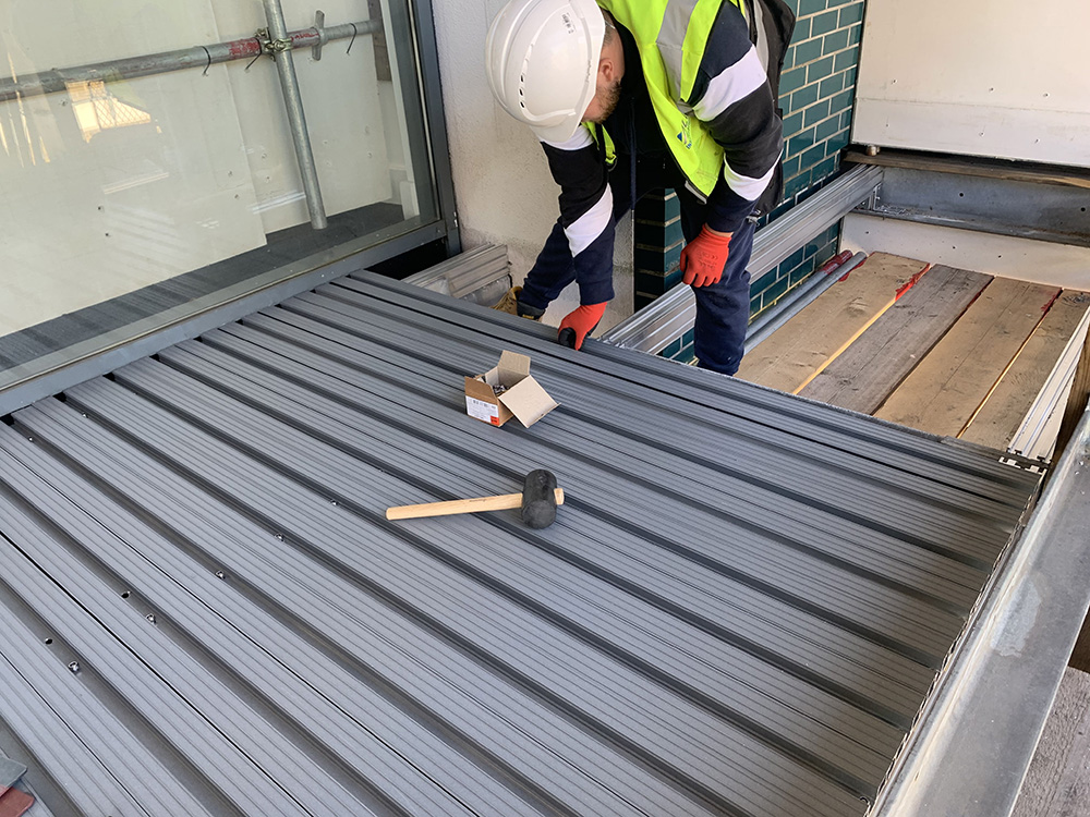 AliDeck Non-Combustible Aluminium Metal Decking Installed To Fire-Escape Balconies in Elephant & Castle London Redevelopment