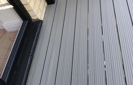 AliDeck Non-combustible Aluminium metal decking installed on balconies at Stevenage development
