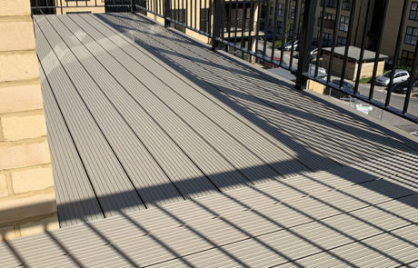 AliDeck Non-combustible Aluminium metal decking installed on balconies at Stevenage development