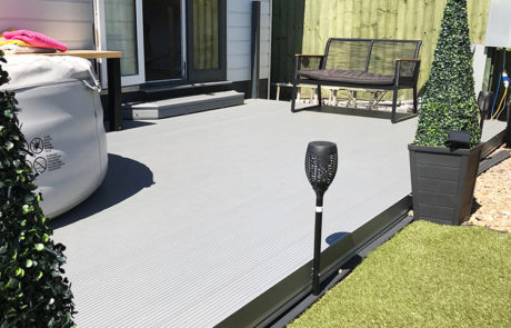 AliDeck Non-Combustible Aluminium Metal Decking Installed At Static Caravan For Fire and Slip Resistant Terrace Deck