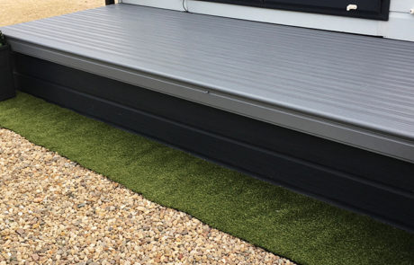 AliDeck Non-Combustible Aluminium Metal Decking Installed At Static Caravan For Fire and Slip Resistant Terrace Deck