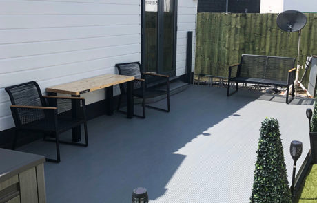 AliDeck Non-Combustible Aluminium Metal Decking Installed At Static Caravan For Fire and Slip Resistant Terrace Deck