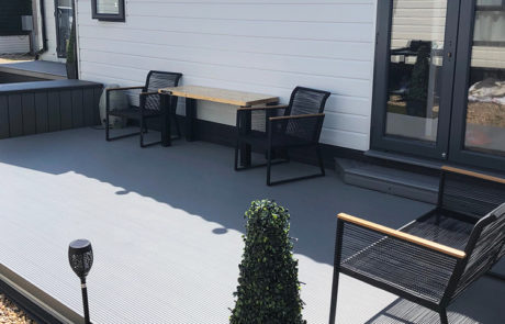 AliDeck Non-Combustible Aluminium Metal Decking Installed At Static Caravan For Fire and Slip Resistant Terrace Deck