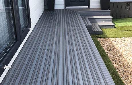 AliDeck Non-Combustible Aluminium Metal Decking Installed At Static Caravan For Fire and Slip Resistant Terrace Deck