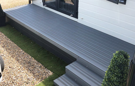 AliDeck Non-Combustible Aluminium Metal Decking Installed At Static Caravan For Fire and Slip Resistant Terrace Deck