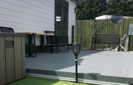 AliDeck Non-Combustible Aluminium Metal Decking Installed At Static Caravan For Fire and Slip Resistant Terrace Deck