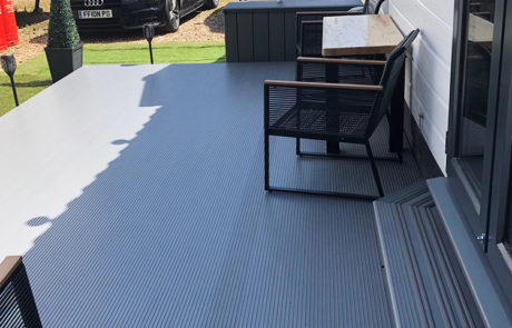 AliDeck Non-Combustible Aluminium Metal Decking Installed At Static Caravan For Fire and Slip Resistant Terrace Deck