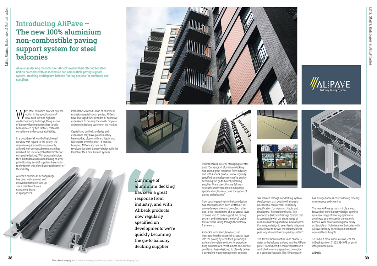 AliPave Balcony Paving Support System Featured in Architectural Magazine Specification