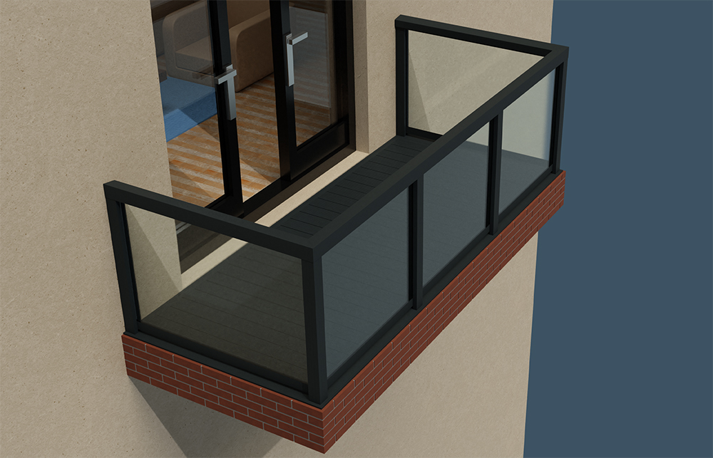 AliRail Non-Combustible Aluminium Balcony Balustrade System Glass Infill