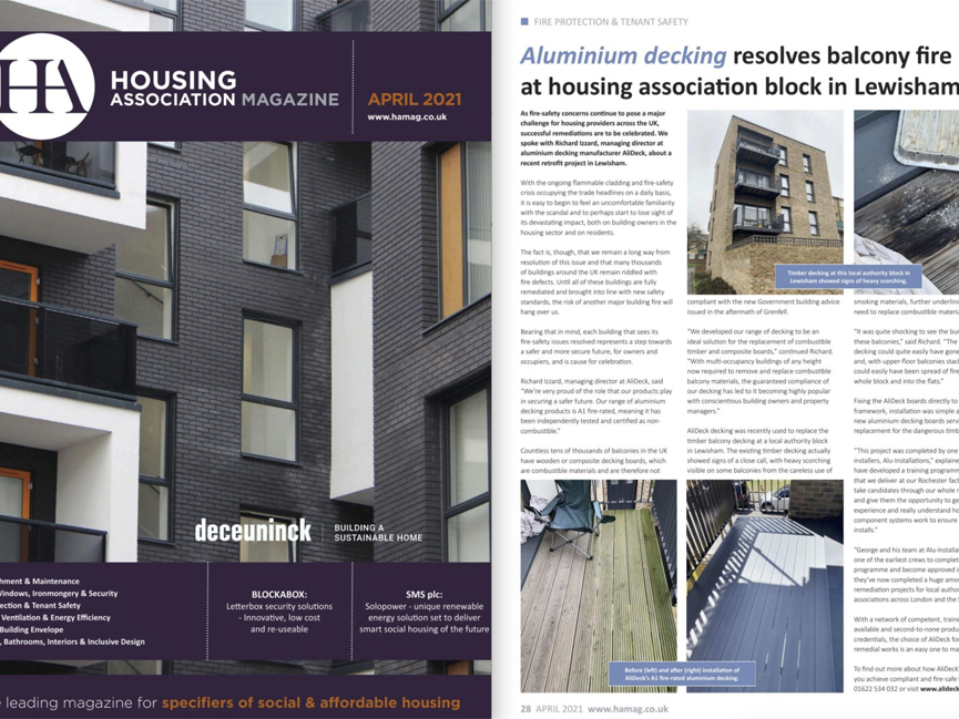 AliDeck Housing Association Magazine April 202 Aluminium Decking Retrofit EWS1