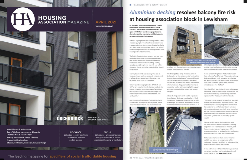 AliDeck Housing Association Magazine April 202 Aluminium Decking Retrofit EWS1