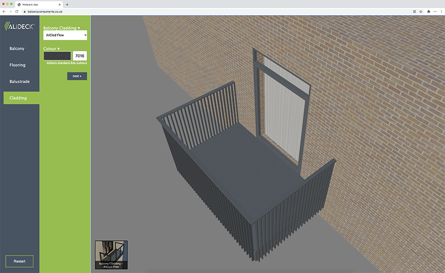 AliDeck launch balcony configuration tool for architects and specifiers