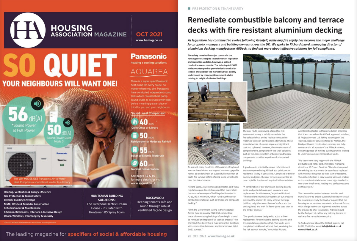 AliDeck Aluminium Decking Featured in Housing Association Magazine October 2021