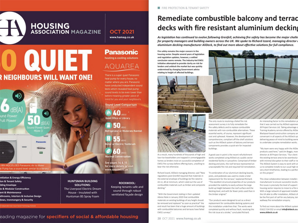 AliDeck Aluminium Decking Featured in Housing Association Magazine October 2021