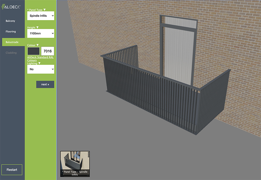 AliDeck Aluminium Decking Balcony Components 3D Configurator Architects Specifiers