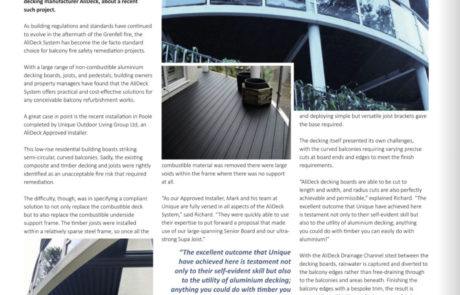 AliDeck Approved Installer Balcony Fire Safety Remediation Project featured in Housing Association Magazine