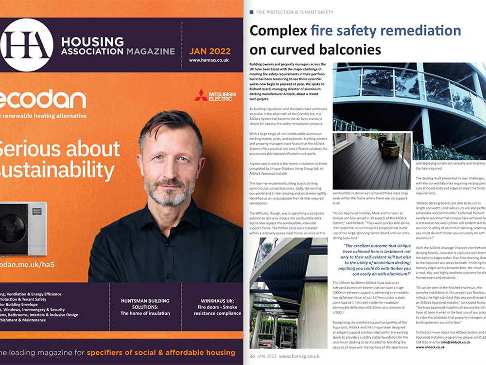 AliDeck Approved Installer Balcony Fire Safety Remediation Project featured in Housing Association Magazine