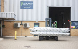Latest batch of freshly manufactured AliDeck aluminium decking, soffit cladding, and balustrade balcony component kits despatched to steel fabricator