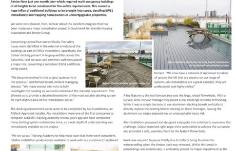Recent AliDeck terrace fire safety remediation project in Southwark for Wandle and Breyer Group featured on front cover of March 2022 issue of Housing Association Magazine