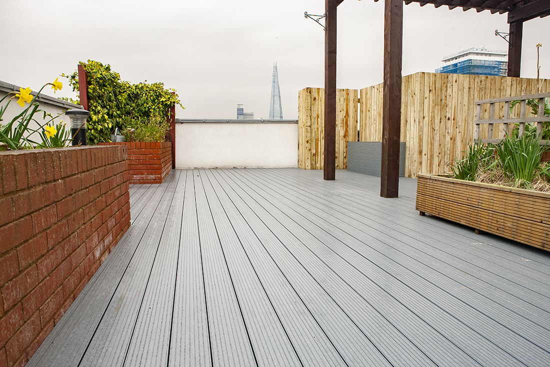 Large roof terrace decking replacement project completed in Bermondsey, London, as part of refurbishment works for The Hyde Group