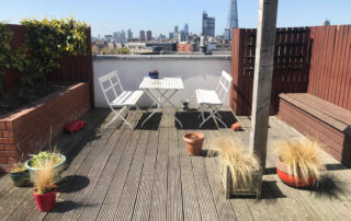 Large roof terrace decking replacement project completed in Bermondsey, London, as part of refurbishment works for The Hyde Group