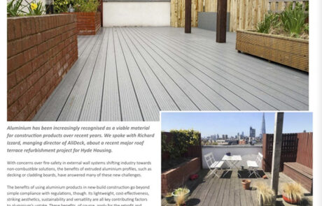 AliDeck roof terrace decking replacement project in Bermondsey, London, featured in Housing Association Magazine, May 2022 issue