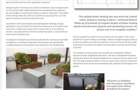 AliDeck roof terrace decking replacement project in Bermondsey, London, featured in Housing Association Magazine, May 2022 issue