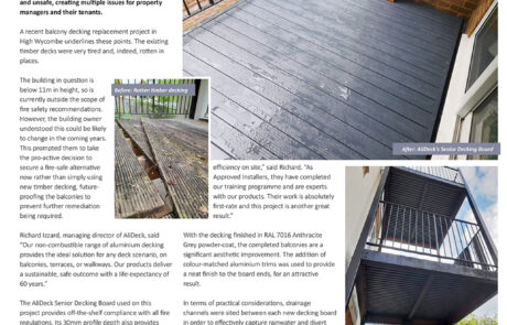 AliDeck aluminium decking fire safety remediation project in High Wycombe featured in Housing Association Magazine June 2022 issue