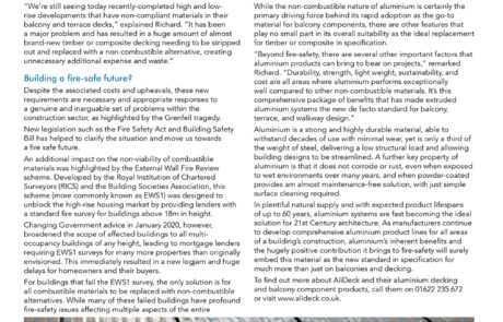 AliDeck feature in Aluminium Federation News Magazine with article titled “Aluminium: The Ideal Solution For Balconies?”
