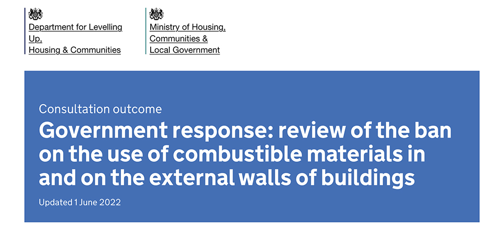 Government consultation outcome published on the review of the ban on the use of combustible materials in and on the external walls of buildings