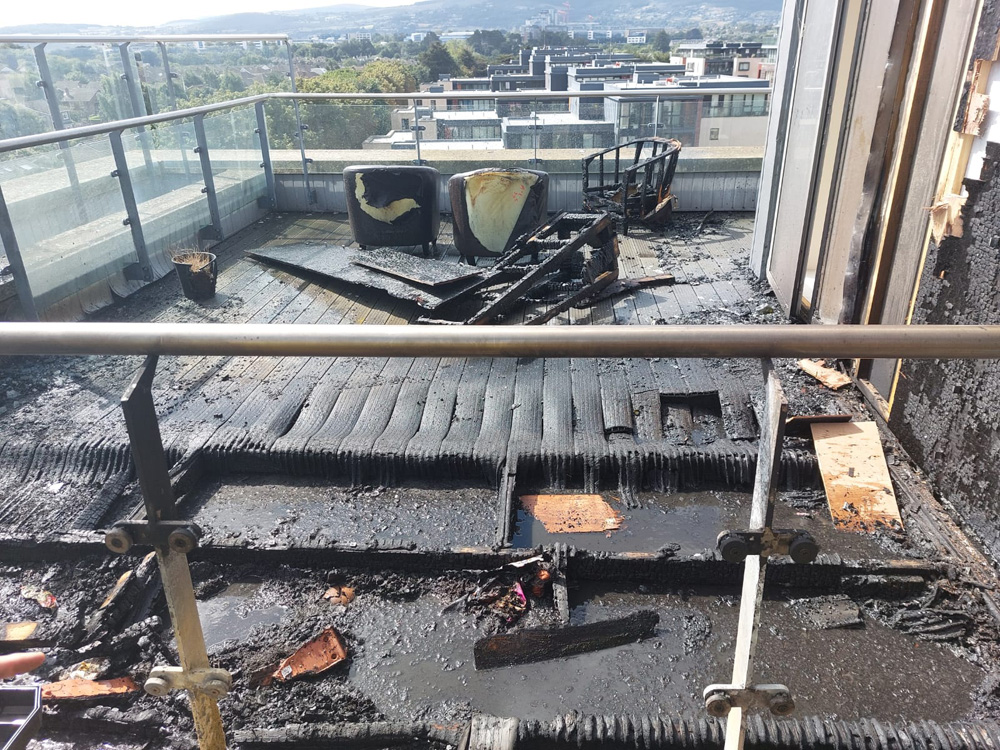 Balcony Fire in Dublin Ireland Tackled by Dublin Fire Brigade and Urged to Seek Non-Combustible Decking Alternatives After Melted Deck