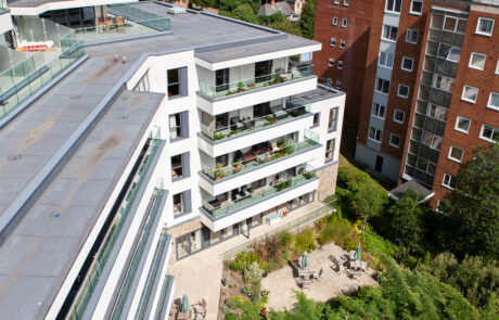 Balcony Fire Remediation Project with curved terraces and walkways at Horizon care home in Poole