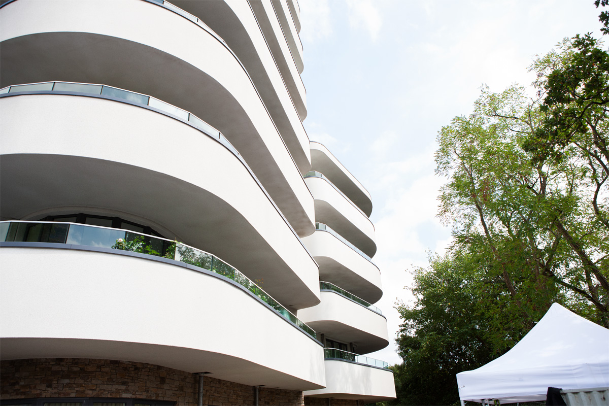 Balcony Fire Remediation Project with curved terraces and walkways at Horizon care home in Poole