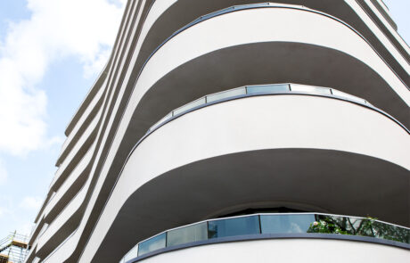 Balcony Fire Remediation Project with curved terraces and walkways at Horizon care home in Poole