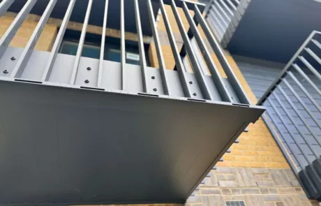 AliClad Flow Punched Gutter Installation, Aluminium Balcony Soffit in Whitechapel for PMS Composites, Sidney Street Project