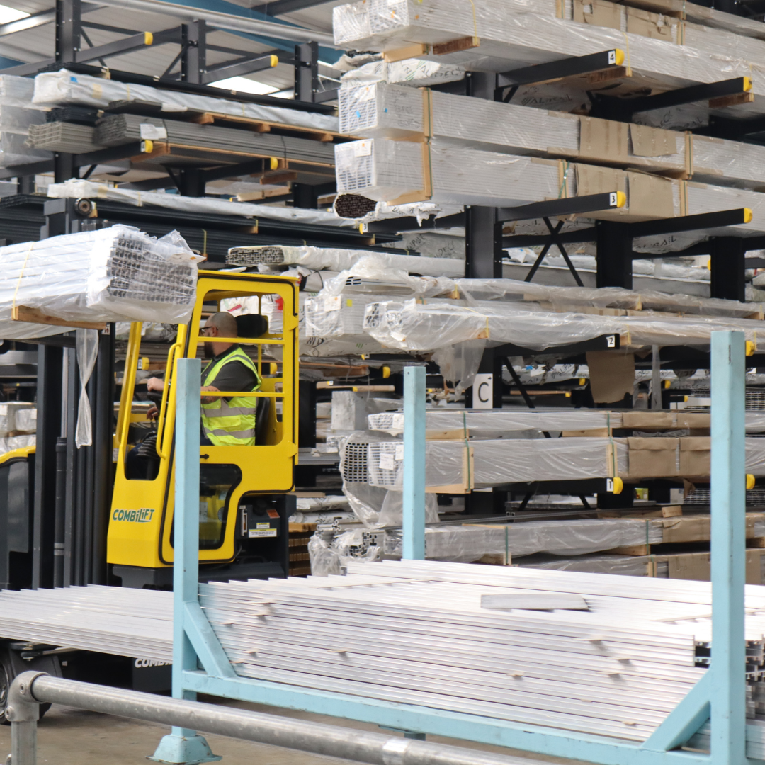 Cantilever racking holding aluminium stock